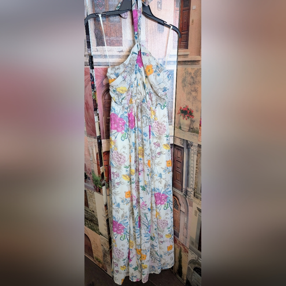 Floral Halter Maxi Dress with Colorful Print
